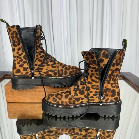 Leopard Print Platform Combat Boots - Brown - Picture 4 of 10